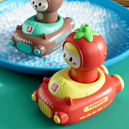 Baby Presses Fruit Cart Toy Cartoon Color Cognitive Inertia Slid Children Car Toy Hand Eye Coordination Parent-child Interaction
