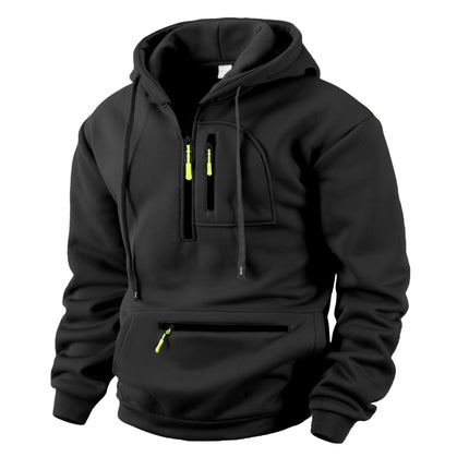 Men's Hooded Sport Casual Sweatshirt with Industrial Style Loose Fleece Pullover Trendy Brand Multi-Pocket Men's Shirt