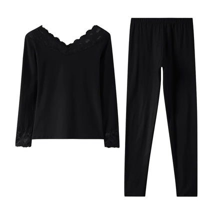 Women's Thermal Underwear Cotton Woman Winter Clothing Sexy Lingerie Set Long Johns Lace Bottoming Thermal Shirt Pant Sets 2Pcs