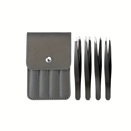 4pcs Precision Stainless Steel Tweezers Set for Eyebrow Grooming, Facial Hair Removal Ingrown Hair, Splinter & Tick Removal