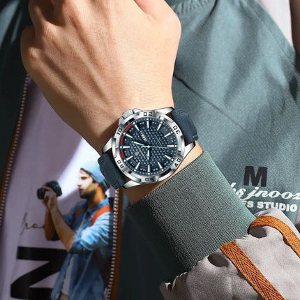 POEDAGAR Top Fashion High Quality Men's Watch Waterproof Luminous Date Week Watch for Men Leather Military Men's Quartz Wristwatch