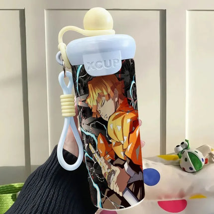 Demon Slayer Stainless Steel Insulated Cup Cute Fashion Cartoon Floating Ball Straw Thermos Portable Coffee Cup Gift for Friends