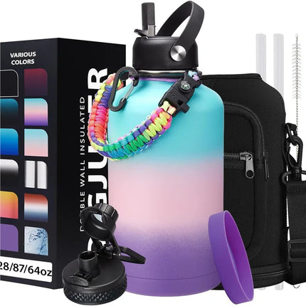 Steel Large Sports Vacuum Water Bottle Set 64oz 2L Double Wall Cooler Water Vacuum Flask With Bag