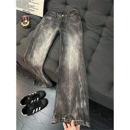 Vintage Men's Jeans Man Pants High Street Washed Denim Blue Jeans Straight Leg Slight Flare Casual Trousers