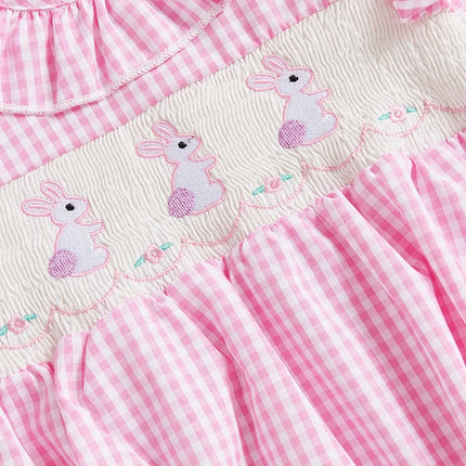 My First Easter Baby Girl Outfit Infant Plaid Bubble Romper Easter Bunny Embroidery Jumpsuit Cute Spring Clothes
