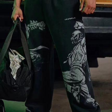 2026 Young American trendy sweatpants collaboration anime joggers cotton terry print wide-leg casual pants hip-hop street pants