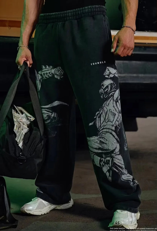 2026 Young American trendy sweatpants collaboration anime joggers cotton terry print wide-leg casual pants hip-hop street pants