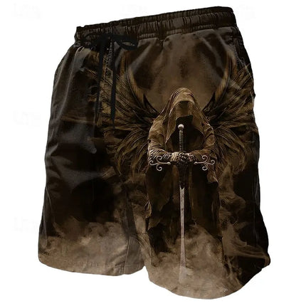 3d angel god print men's swimsuit street hip hop punk casual shorts men summer swim shorts drawstring casual shorts