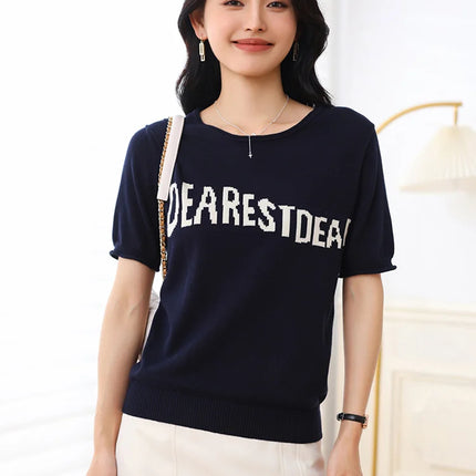 Women's Summer T-shirt 100% Pure Cotton Casual Solid O-neck Pullover Loose Fit Short Sleeve Fashion Sweater
