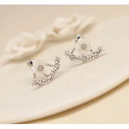 Women's Flower Earrings Zircon Ear Jacket Korean Style Copper Ear Studs Earrings Orecchini Jewelry Pendientes Aretes De Mujer
