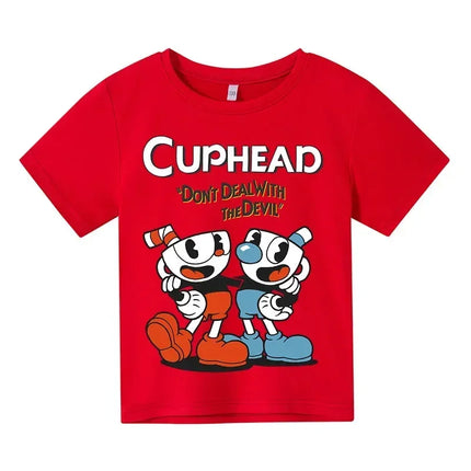 Children Cute Cuphead Clothes Kids Summer Fashion T-shirt Baby Boys Cartoon T-shirts Toddler Girls Short Sleeve Casual Tops