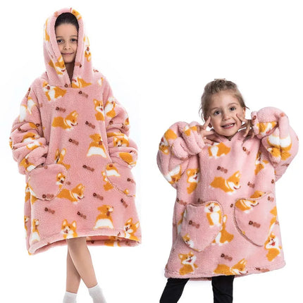 100-160CM Flannel Oversized Hoodie Teenager Girls Boys Pullovers Winter Sweatshirts for Kid Children's Clothing Wearable Blanket