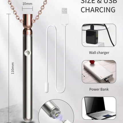 Necklace Bullet Vibrators Rechargeable Portable Stainless Steel Sliver Vibrating Pendant Massager Discreet Sex Toys For Women