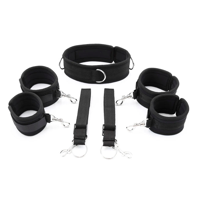 Bondage Neck Collar to Handcuffs Wrist Ankle Cuffs Bed Bondage Roleplay Faux Leather Bed Sheet BDSM Couple Games Adult Sex Toy