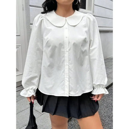 High-quality solid-color women's shirts, fashionable long-sleeved tops with baby collars/new cardigans for women to wear inside