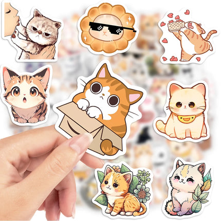 Cute Cartoon Cat Kitten Stickers Funny Toys Gift Decorative Decal for Laptop Phone Scrapbook Journal Bottle Luggage Waterproof