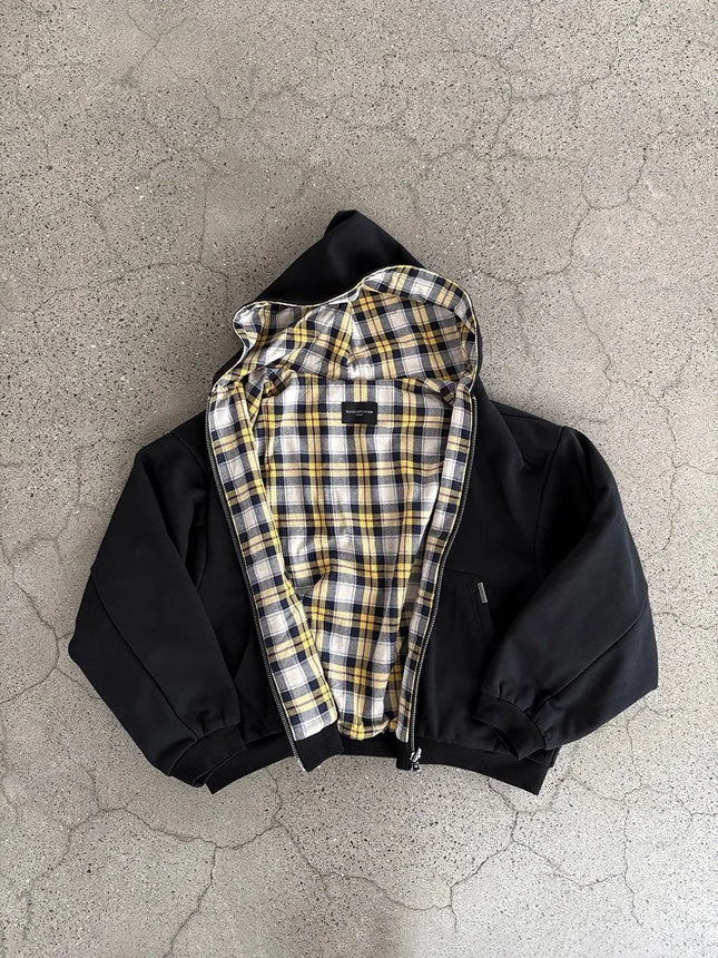 Casual Reversible Hoodies for Men Street Clothes Oversized Zip Up Hoodie Simple with Plaid Lining Solid Color Retro Sweatshirt