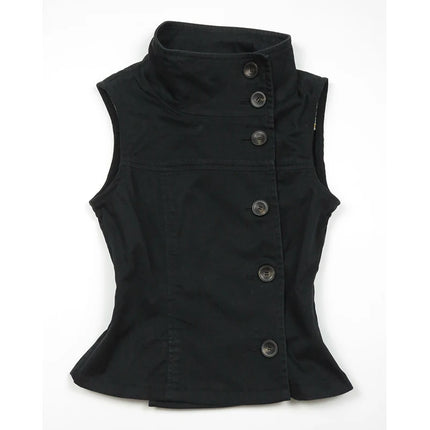 Y2K Harajuku Womens Crop Top Sexy Slim Casual Button-Down Sleeveless Turtleneck T-Shirt Goth Punk Rock Hip Hop Hottie Streetwear