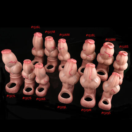 FAAK 14 styles Silicone Fantasy Horse Hollow Dildo Dog Large Knot Nude Penis Sleeve Size S M L Cock Enlarger Sex Toys For Men