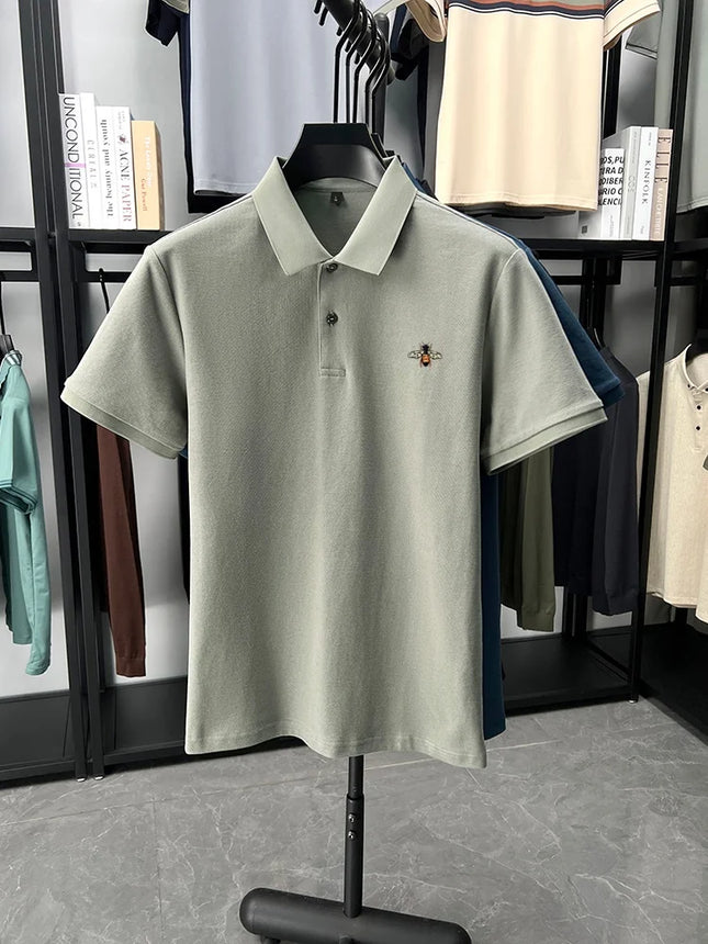 High quality brand 100% cotton short sleeve polo shirt men's new fashion luxury bee embroidery summer breathable soft T-shirt