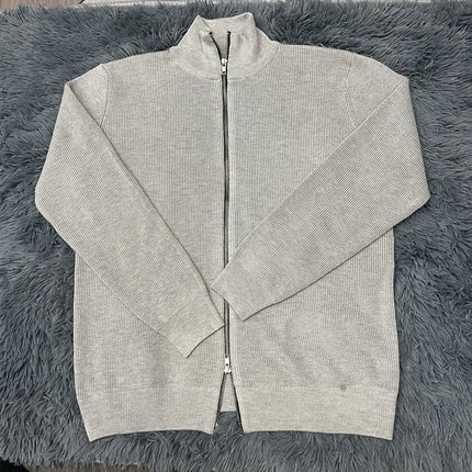 Asian size Autumn Winter Men Loose Casual Knit Sweater Zipper Semi High Neck Long Sleeve Cardigan Lazy Comfortable Warm Top