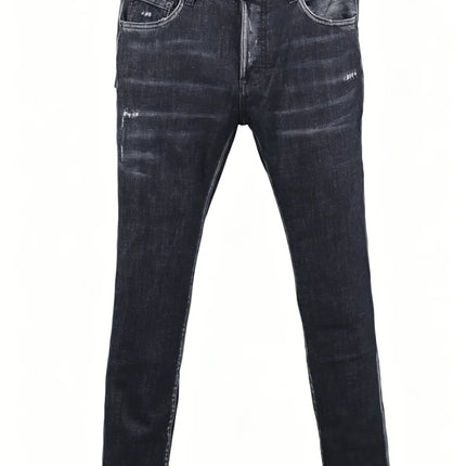 6058 Four Seasons New Men's Wash Grinding Hole Patch Paint Splash Ink Micro-bullet Leg Grey Jeans for Men