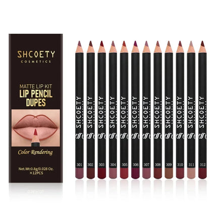 12Pcs/set Matte Lip Liner Pen Colorful Lasting Lip Liner Contour Tint Lipstick Tattoo Non-stick Cup Moisturizing Makeup Cosmetic