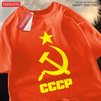 Cccp Hammer Sickle Star T-Shirts Couple Cartoons Sweat T Shirts Personality Summer Clothing Hip Hop Cotton Shirts Men Women