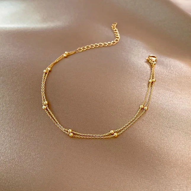 ANENJERY Small Ball Bracelet for Women Vintage Gold Plated Color Cuff Bracelets Women Statement Chain Jewelry Pulsera Wristband
