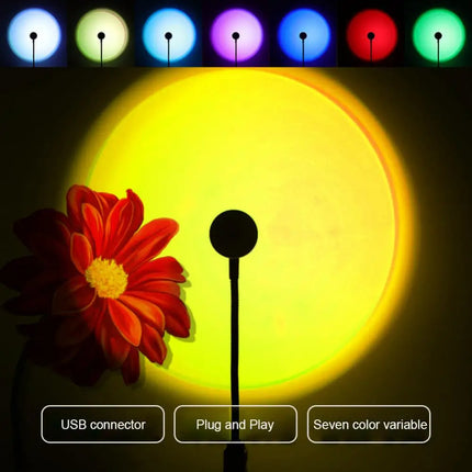 RGB Sunset Lamp Rainbow Projection Lamp USB Decorative Sunset Atmosphere Lamp Multi-Angle Rotatable For Home Living Room Bedroom