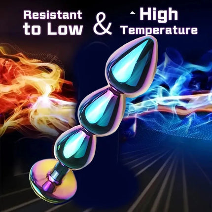 Rainbow Metal Butt Plug With Jewel, Beaded Anal Plugs Sex Toys G-Spot Dildo Prostate Massager, Analplug Buttplug