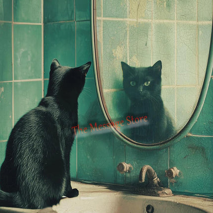 Funny Black Cat Bathroom Retro Mint Color Bathroom Toilet Bathtub Aesthetic Art Poster Canvas Painting Wall Pictures Home Decor