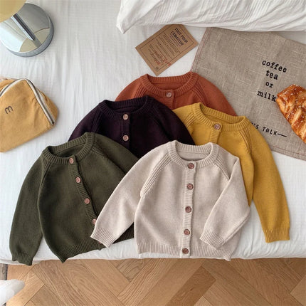 Children Knit Sweater Boys Girls New Autumn Cardigan Kids' Spring Solid Color Casual Coats Toddler Fashion Knit Jackets 0-5Y