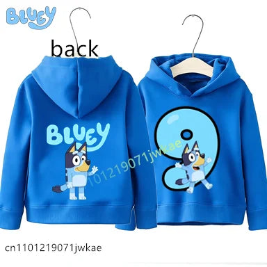 Boys Girls Casual Tops Birthday Party Wear Bluey Birthday Number Print Hoodie Kids 1-9Y Front Back Design Long Sleeve Sweatshir