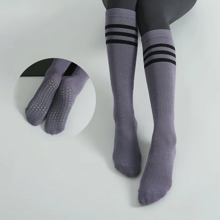 Autumn Winter Women Yoga Socks Striped Cotton Fitness Breathable Pilates Socks Middle Tube Non-Slip Gym Dance Ballet Grip Socks