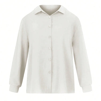 Plus Size 2025 Spring and Summer New Women's POLO Collar Pleated Casual Single Row Button Shirt Blouse Solid Color