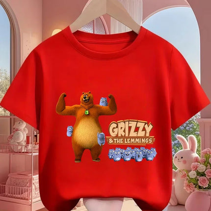 Hot Cartoon Grizzy and the Lemmings T-Shirt 3-14Y Boys Girls Summer Cute Kawaii Fashion Street Casual Crew Neck