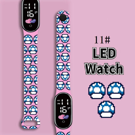 Kids Digital Watch Cartoon Silicone Strap Wristwatch for Boys Girls Children Mario Waterproof LED Sport Watch Gift