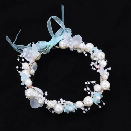 Pearl Flower Wreath Headband Girls Bridal Elegant Crowns Hair Headdress Bride Garland Head Hoop Wedding Headbands Hair Jewelry