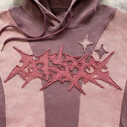 American Street Style High-End English Embroidery Collage Hoodie with Hat, New Trendy Unisex Loose Hoodie
