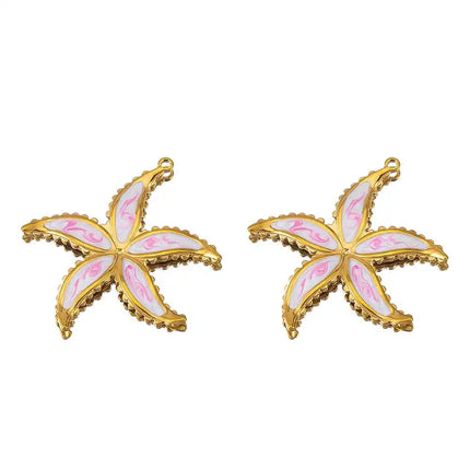 2pcs Gentle Pink Enamel Stainless Steel Charms Rose Flower Starfish Butterfly Necklace Pendant Women DIY Earring Jewelry Making