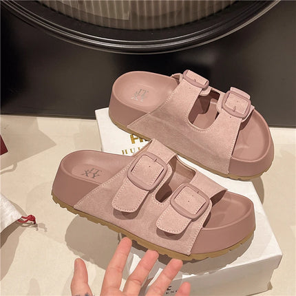 Smile Women Slippers Summer Casual Women Shoes Retro Trend With Buckle Slippers Comfortable Beach Slippers Round-headed Slippers
