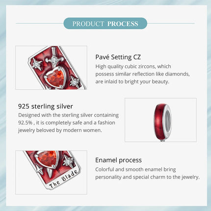WOSTU 925 Sterling Silver Colorful Tarot Cards Charm Pendent Magic Star Moon Sun Lover Bead Fit DIY Bracelet Necklace Women Gift