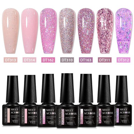 7pcs Glitter Gel Nail Polish Set Gold Silver Red Sparkling Sequins Soak Off UV Gel Varnish Nail Supplies Manicure DIY Art Design