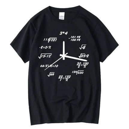 Men's T-shirt 100% Cotton Casual Funny Math Clock Print Summer Loose O-neck T Shirt for Men Short Sleeve T-shirt Male Tops