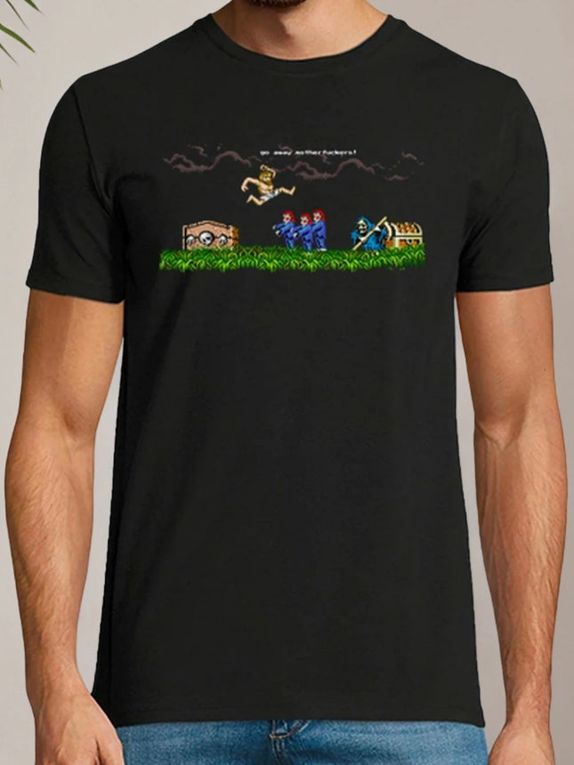 Men'S Ghosts N Goblins Retro Video Game T-Shirt 100% Vintage Pixel Art Tee with Iconic Characters Men's T-shirts for Summer