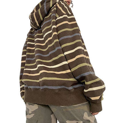 Xingqing Fairycore Aesthetic Sweatshirt Striped Long Sleeve Tops with Pockets Hoodie for Women Grunge Emo y2k Clothes Streetwear
