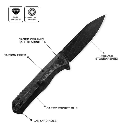 Petrified Fish PF818 Forwar Folding Knife Pocketknives D2 Steel Ball Bearing G10 Handle Foldable Camping Hunting EDC Pocket Tool