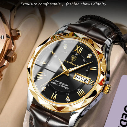 POEDAGAR Original Luxury Men's Watch Waterproof Luminous Date Week Sports Men's Watches Classic Business Quartz Leather Men Watch