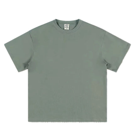 Black White GSM 500g Heavy-duty Pure Cotton T-shirt, Thickened Threaded Round Neck Short Sleeves, Three-Needle Half Sleeve Tees